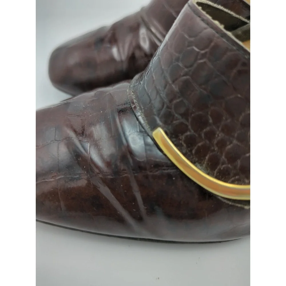 Vtg Town And Country Faux Alligator Block Heeled Pumps Womens 8 AA Brown Leather